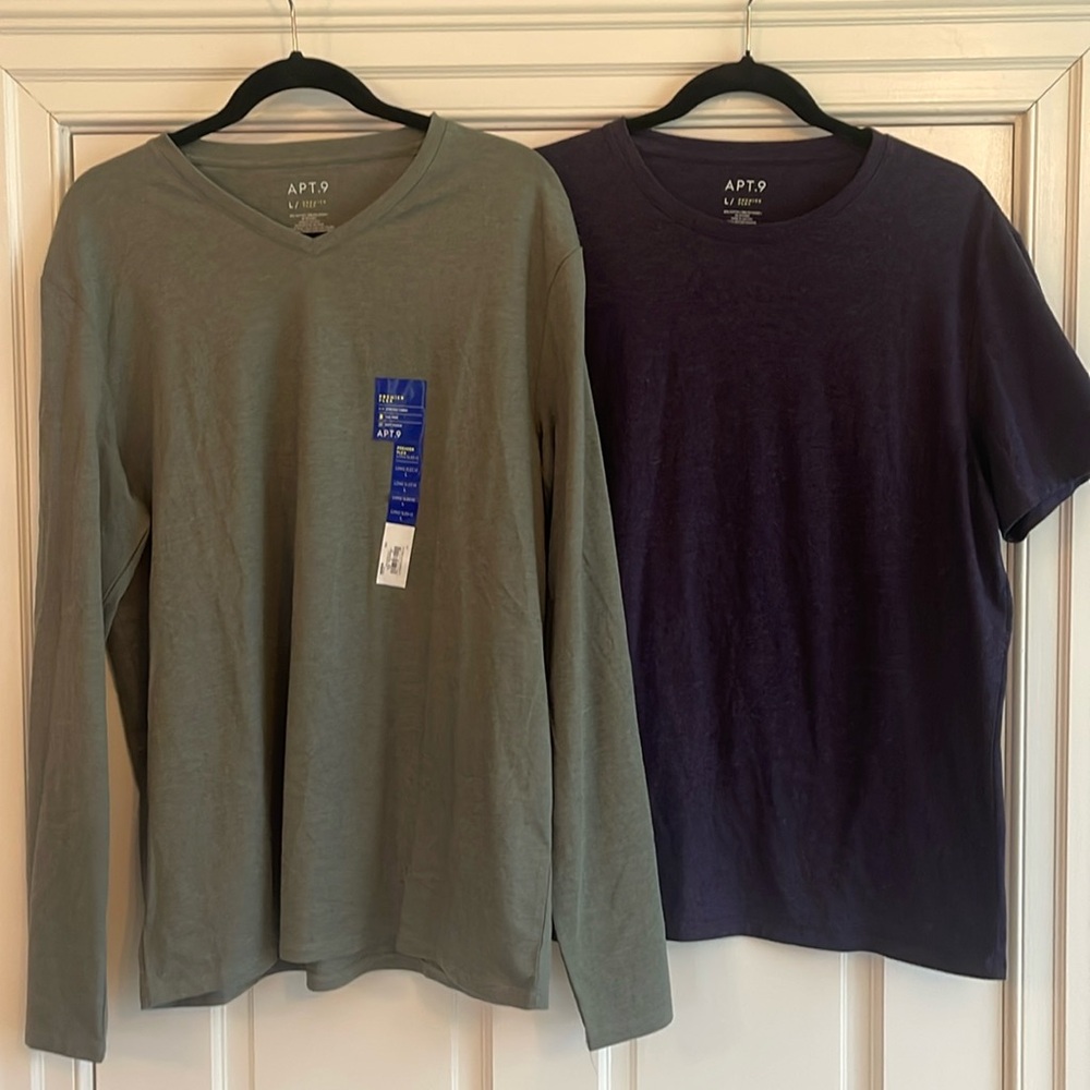New bundle of APT. 9 premier, flex shirts, green l/s V-neck and eggplant s/s